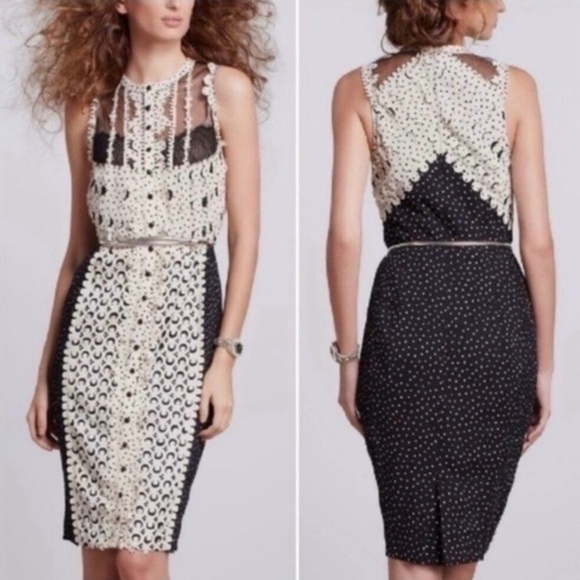 Byron Lars Lasercut Black and Cream Lace Sheath Midi Dress Kentucky Derby - Picture 3 of 13
